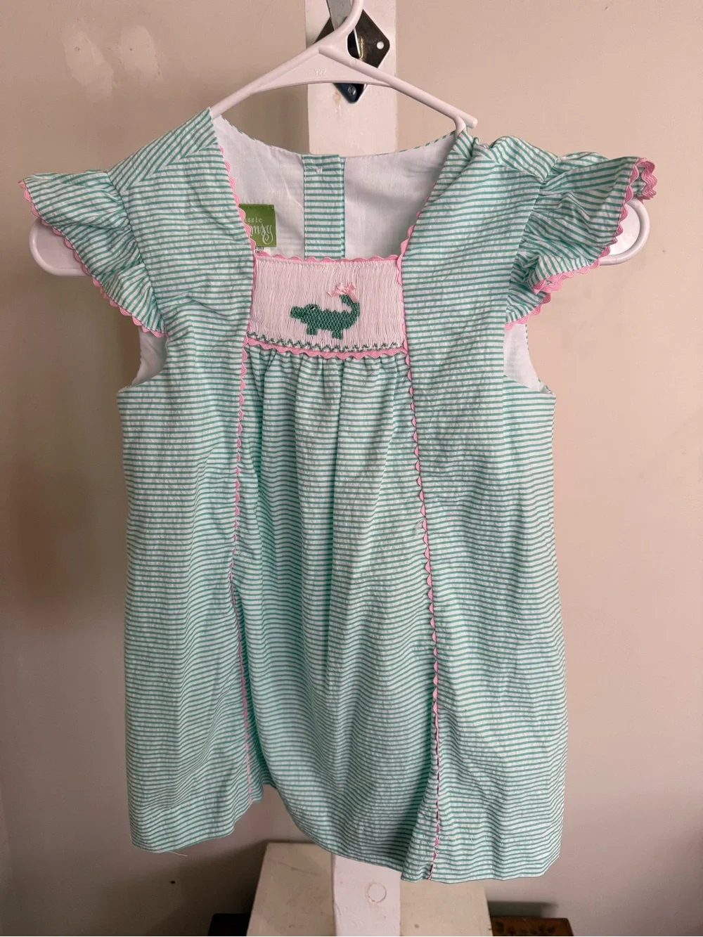 NWT Classic Whimsy Green Seersucker Alligator Smocked Dress
